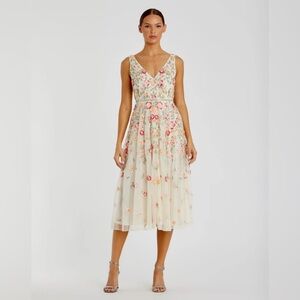 Mac Duggal 5527 NWT V-neck Sleeveless Midi Floral Beaded A-line Dress